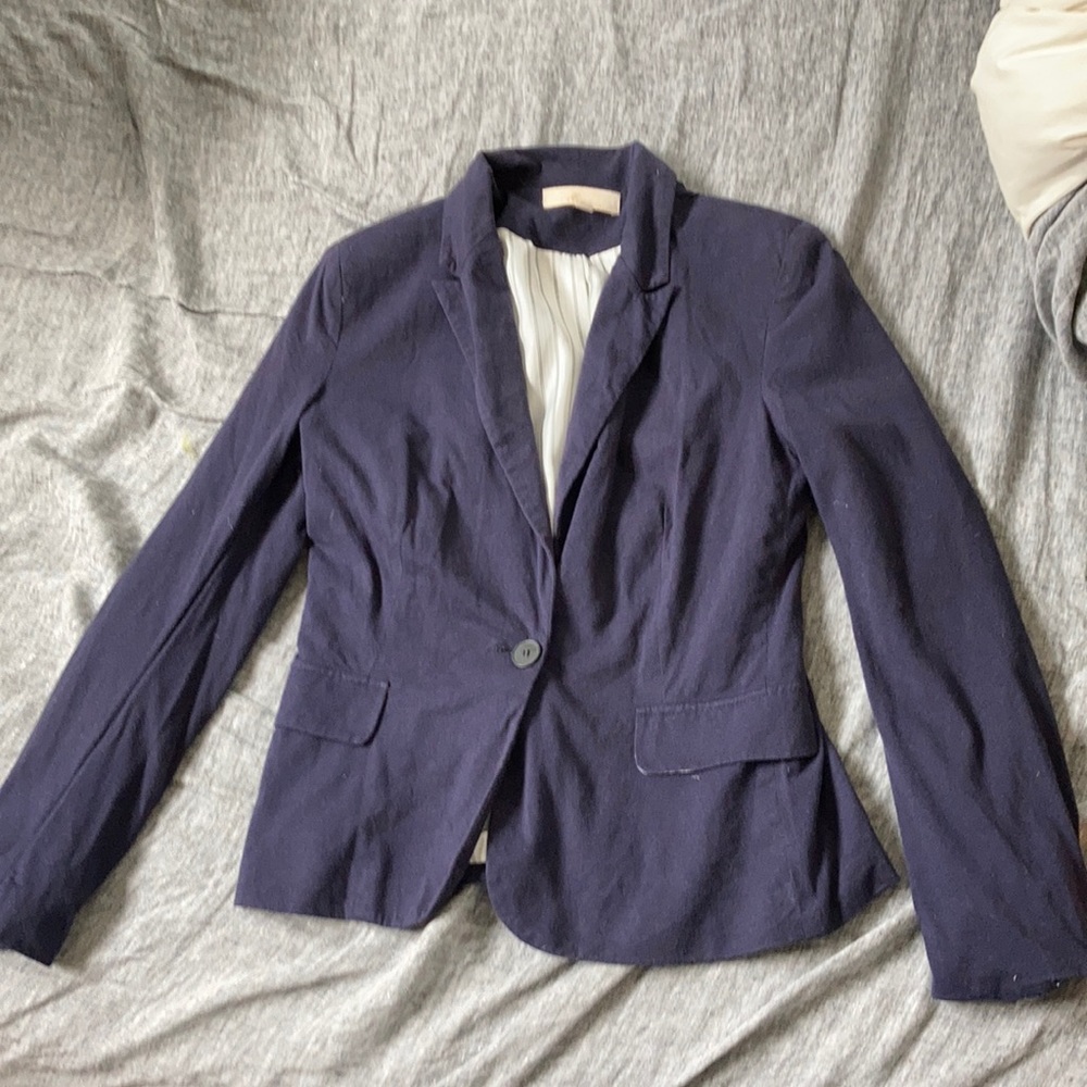 Navy Cotton Blazer with Inner Pinstripe detail
